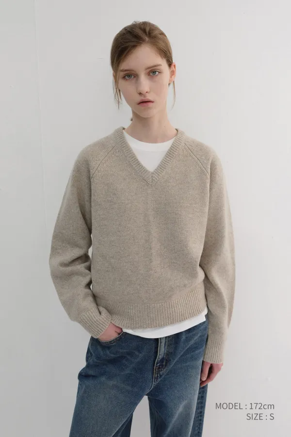 UNISEX SOFT VOLUME V-NECK SWEATER LIGHT PEBBLE_UDSW6D134I2