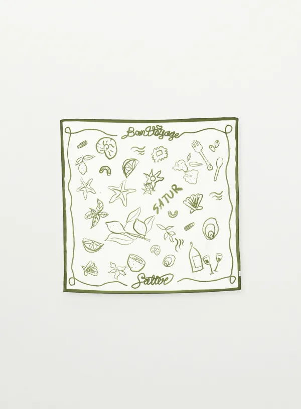 Hand Drawing Graphic Scarf - Olive Green