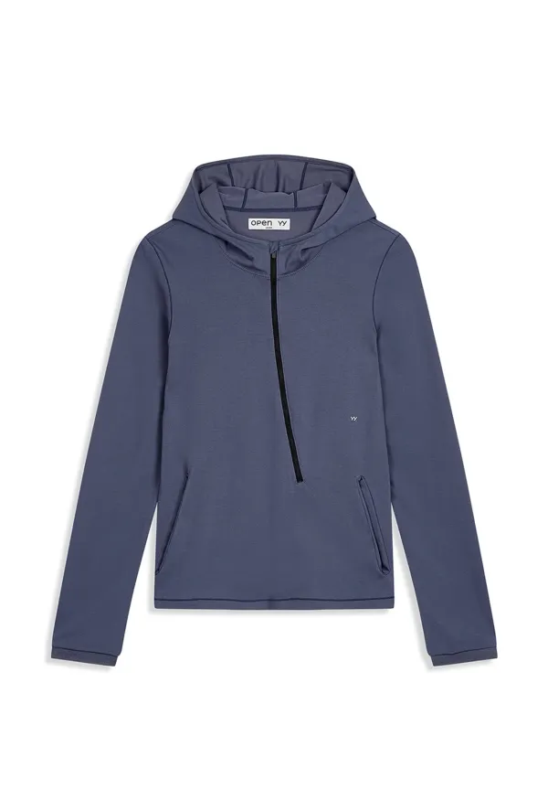 CURVED JERSEY HOODIE, MIDNIGHT BLUE