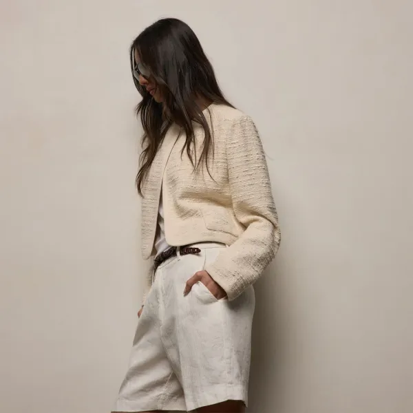 Cropped Boucle Open Jacket - Natural