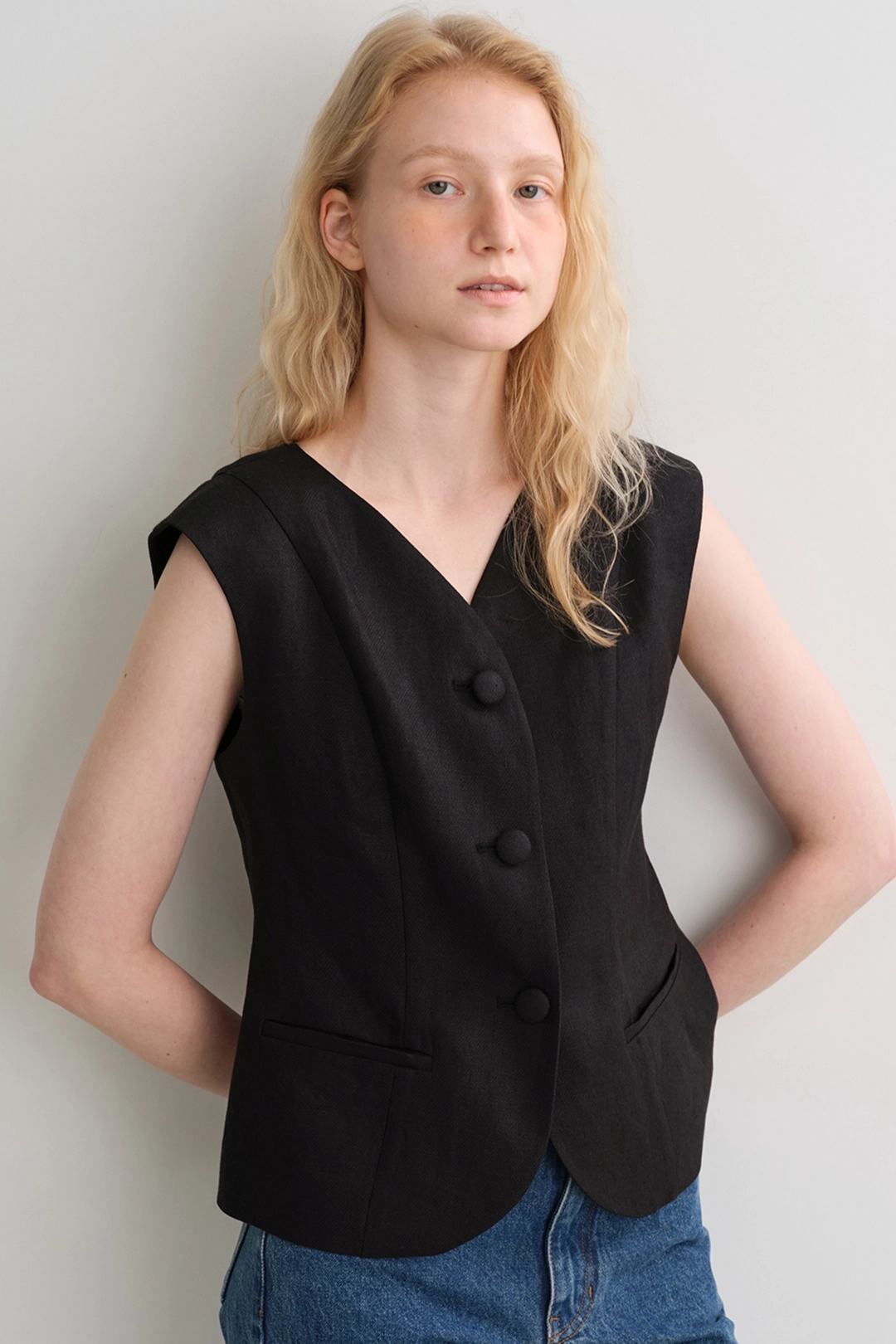 블랭크공삼 linen structured jacket (black) 상품 이미지 2