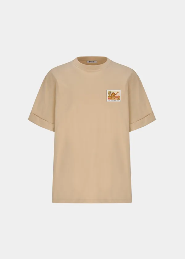 W CAMEL CUFFED T-SHIRT - BEIGE