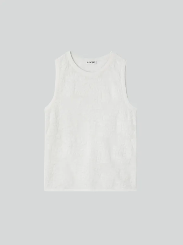 LACE JACQUARD KNIT TANK TOP (BEAN IVORY)