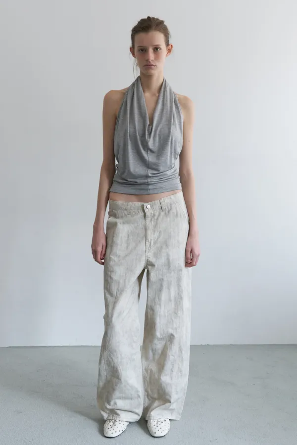 VINTAGE CURVED TWO TONE DENIM PANTS_WATER CREAM