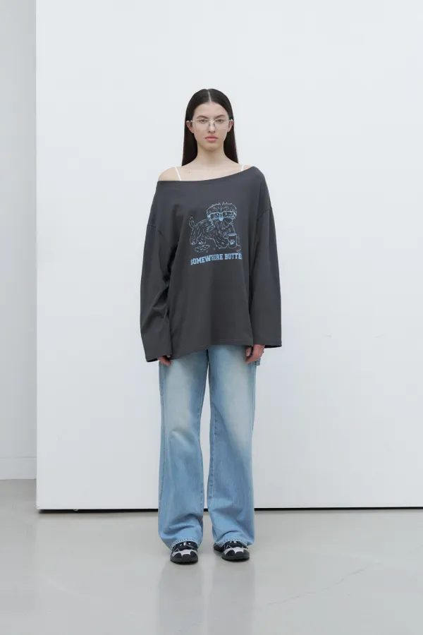 Glasses Puppy Long Top - Charcoal