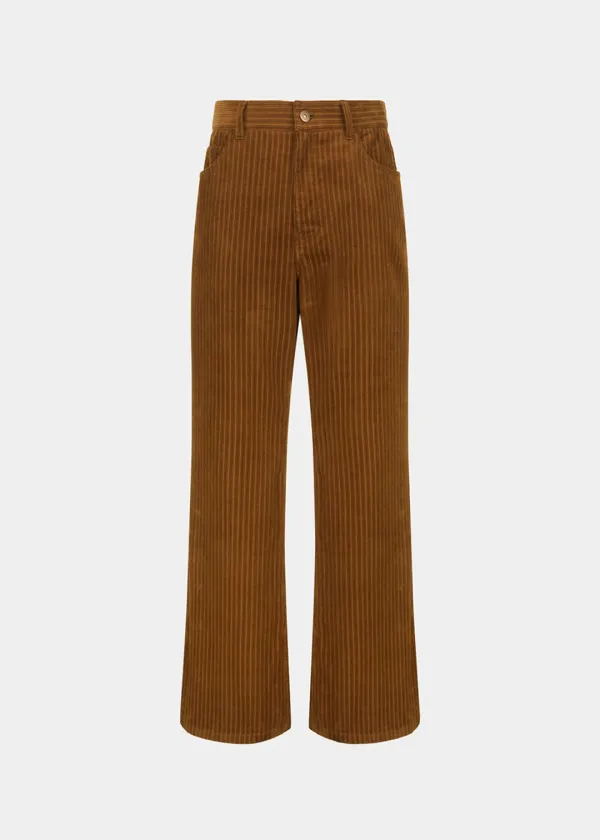 DISTORTED CORDUROY FLARED PANTS - BROWN