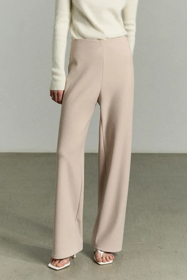 ELASTICATED WAIST STRAIGHT LEG TROUSERS BEIGE