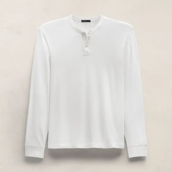 Cotton Cashmere Long Sleeve Henley - White