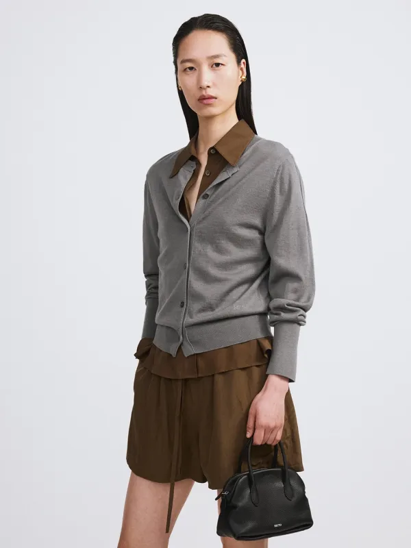 SILK-CASHMERE KNIT CARDIGAN (MIDNIGHT GREY)