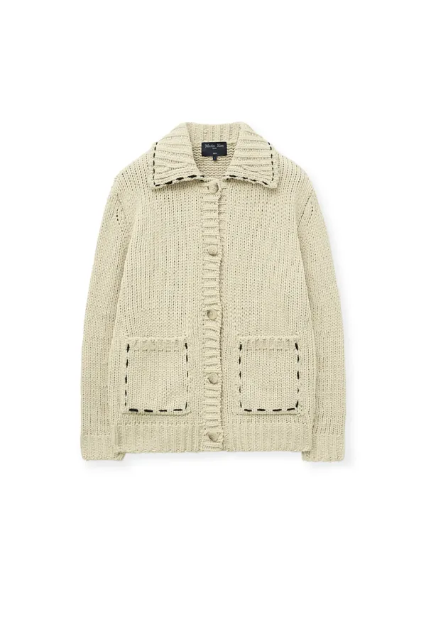 HANDMADE COLLAR KNIT CARDIGAN FOR MEN IN BUTTER