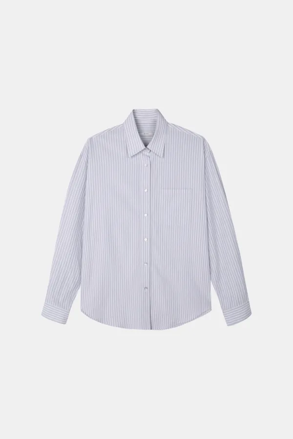 [2nd] Over Stripe Pocket Shirt in Light Gray