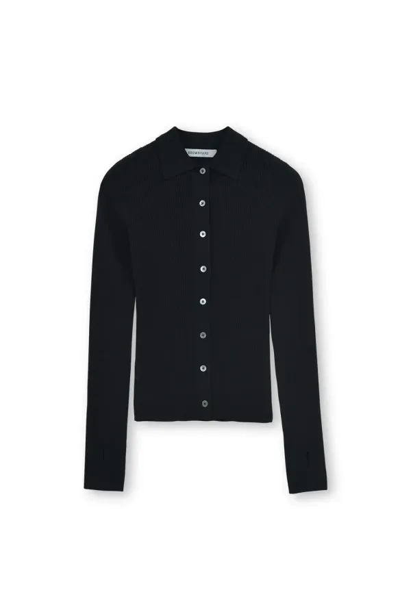 W Collar Cardigan, Black