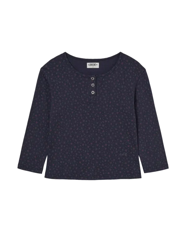 FLOWER HENLEY NECK TEE [NAVY]