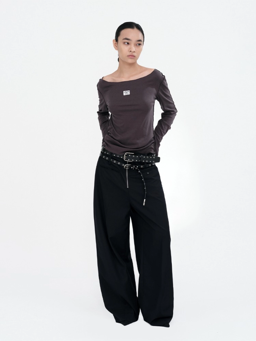 밀로 우먼 Zipper Wide Trousers [Deep Navy] 상품 이미지 2