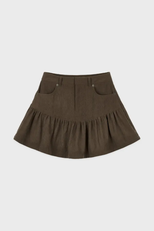Flare Corduroy Mini Skirt (Ash Brown)