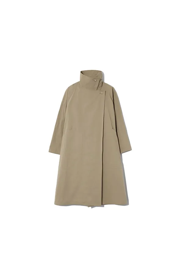 COTTON DRAPED FUNNEL NECK TRENCH [BEIGE]