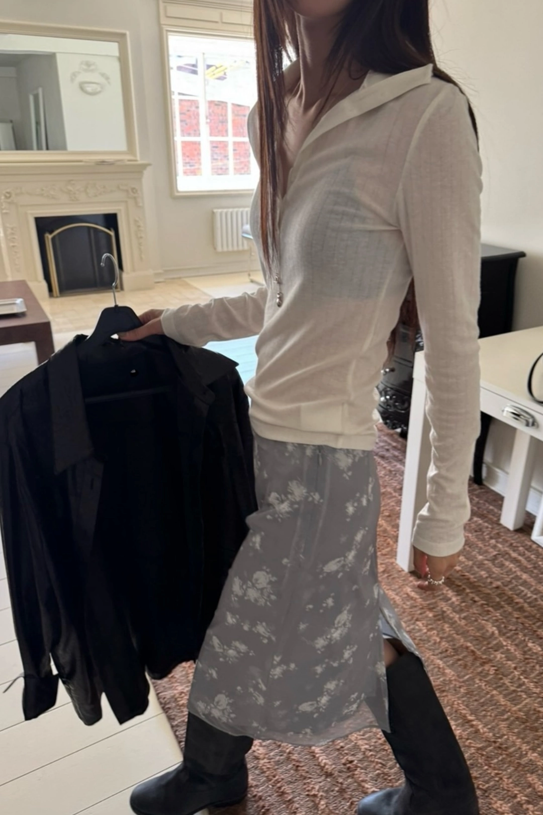 리브어리 Misty Floral Skirt (blue gray) 상품 이미지 1