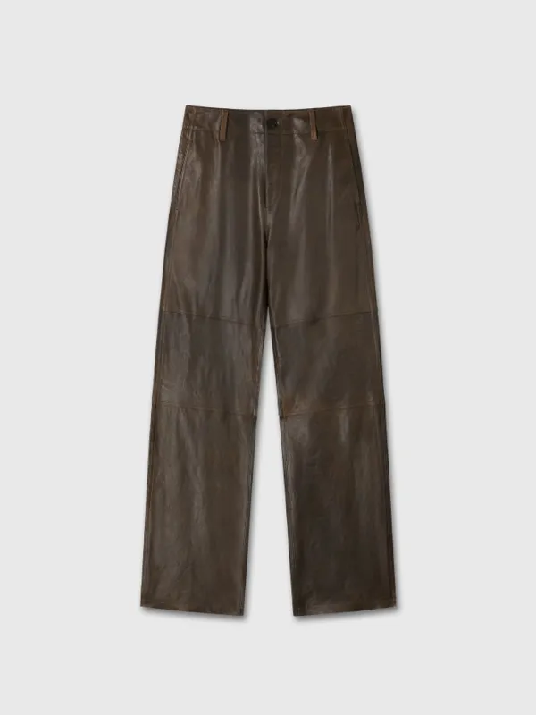 (W) VEGETABLE TANNED LEATHER ROUNDED LEG PANTS_ BROWN