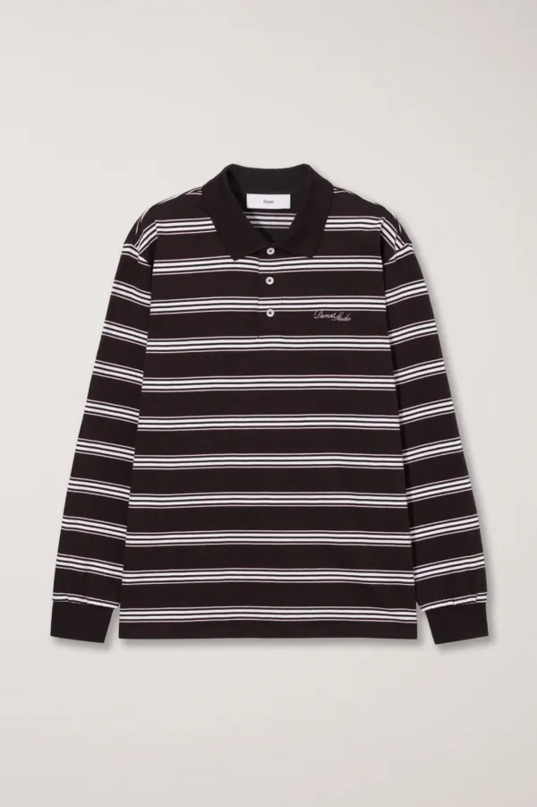 UNISEX MULTI STRIPE COLLARED T-SHIRT BROWN STRIPE_UDTS6C119W2
