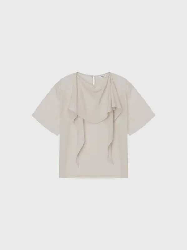 Cupro Scarf Blouse (Light Beige / Gray / Black)