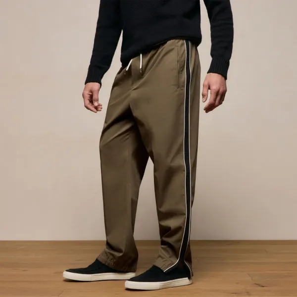 Elevated Cotton Twill Track Pant - Light Olive/Black/White