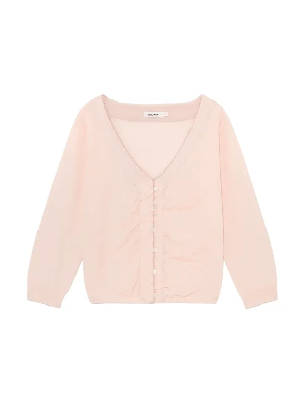 SHERBET V-NECK FRINGE CARDIGAN (PINK)