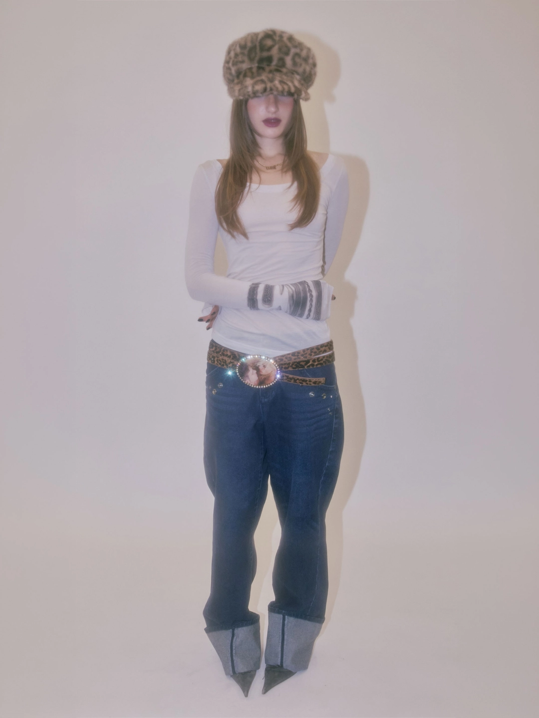 스컬프터 Jewel Hair On Buckle Belt Leopard 상품 이미지 1