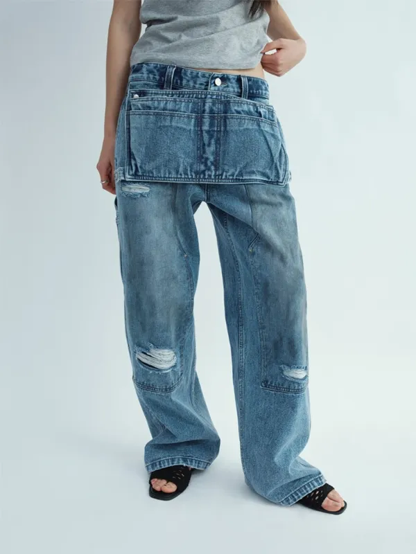 Apron Double Knee Pants [Mid Blue]