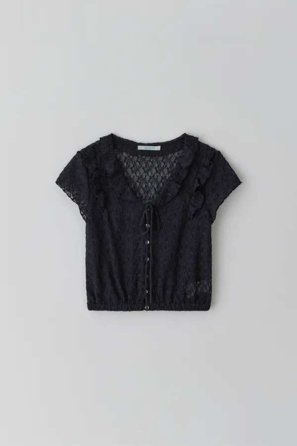 (1st re-stock) T/T Half sleeve lace blouse (black)