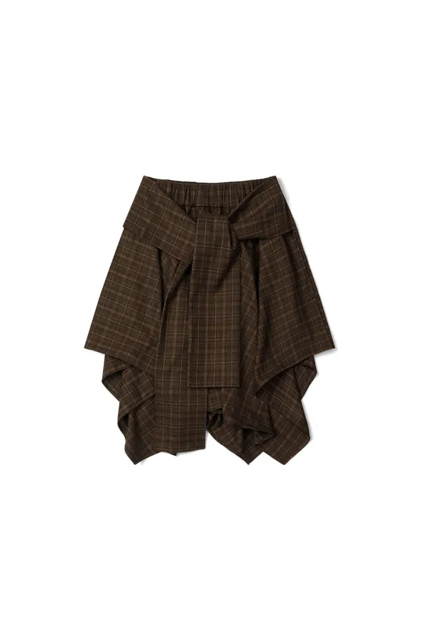 Wave check skirt_brown