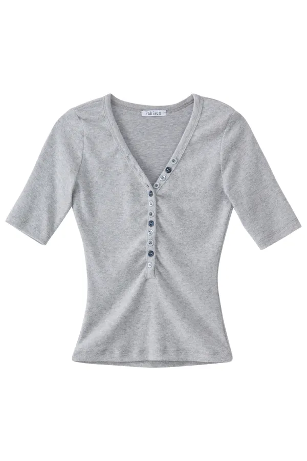 Soft Button T-Shirt_Grey