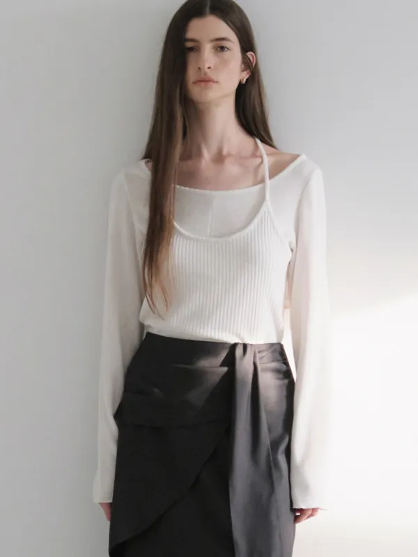 ribbed layered halterneck T-shirt (ivory) orc 6102