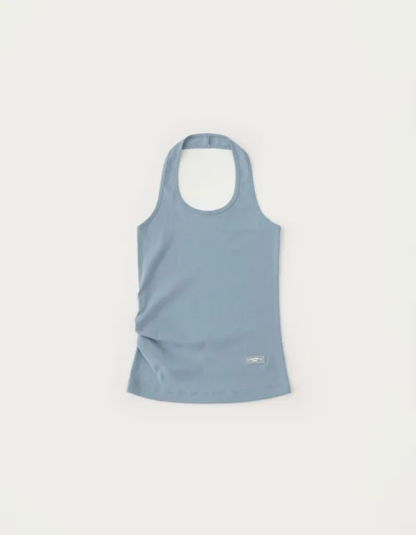 Shirring Halter Sleeveless - Light Blue