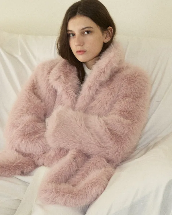 High touch vegan fox fur half coat - pink