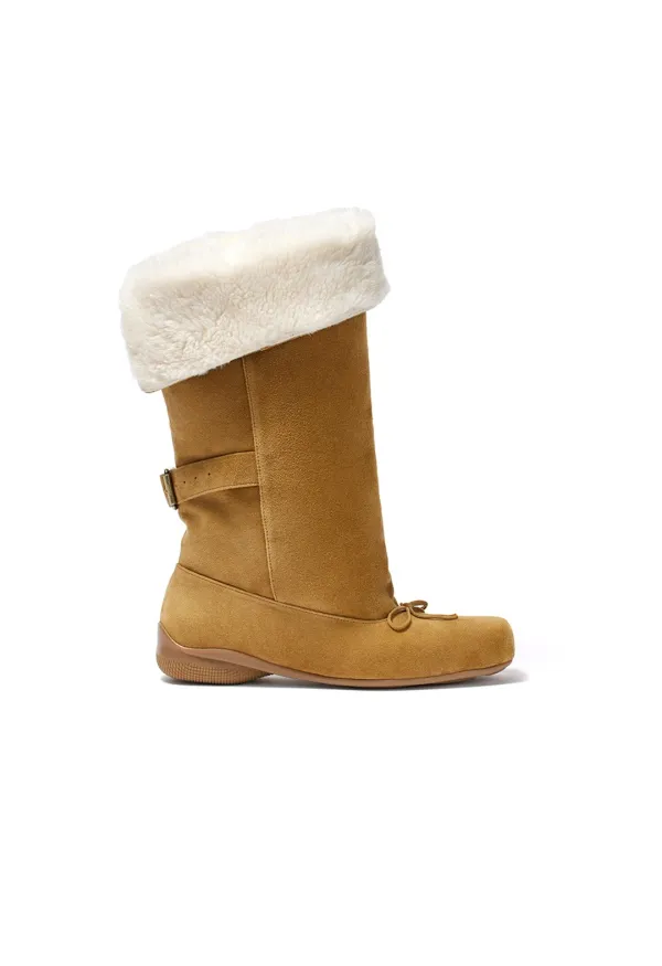 SHEARLING BALLET SLOUCHY BOOTS, BROWN