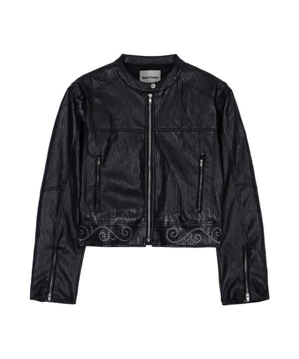 Studded Wave Leather Jacket [Black]