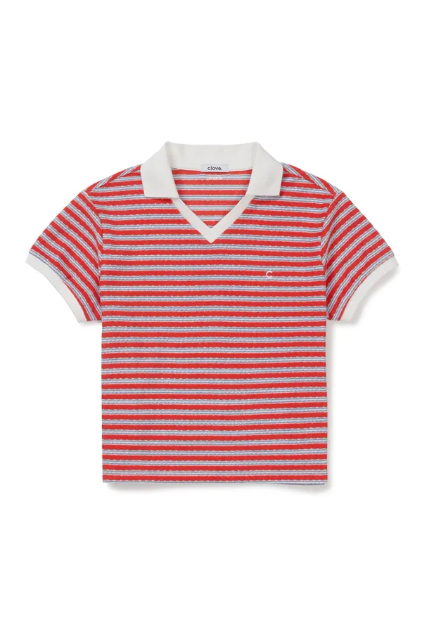 [26SM clove] Multi Stripe Terry Polo Shirt (Red)