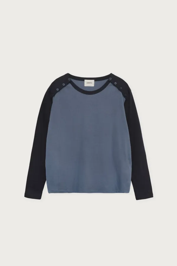 BUTTON RAGLAN T-SHIRT DARK LAKE