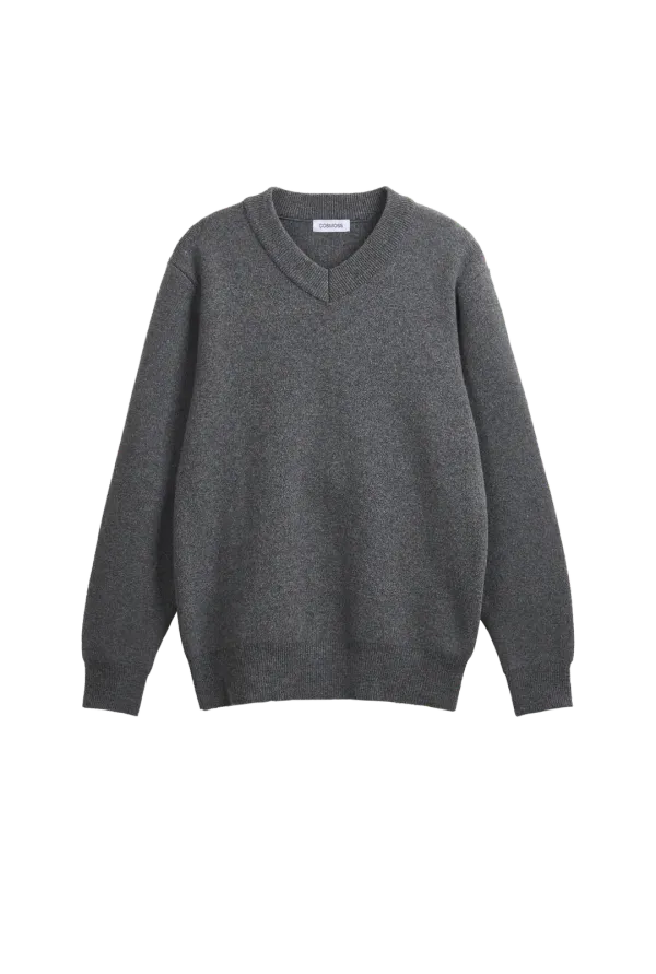 CASHMERE BLEND V-NECK PULLOVER (GRAY)