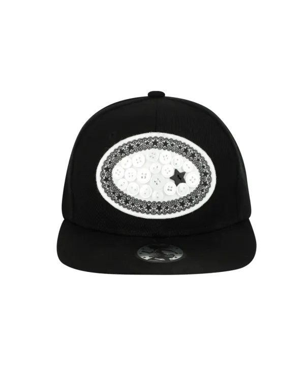 Lace Button Snapback / Black