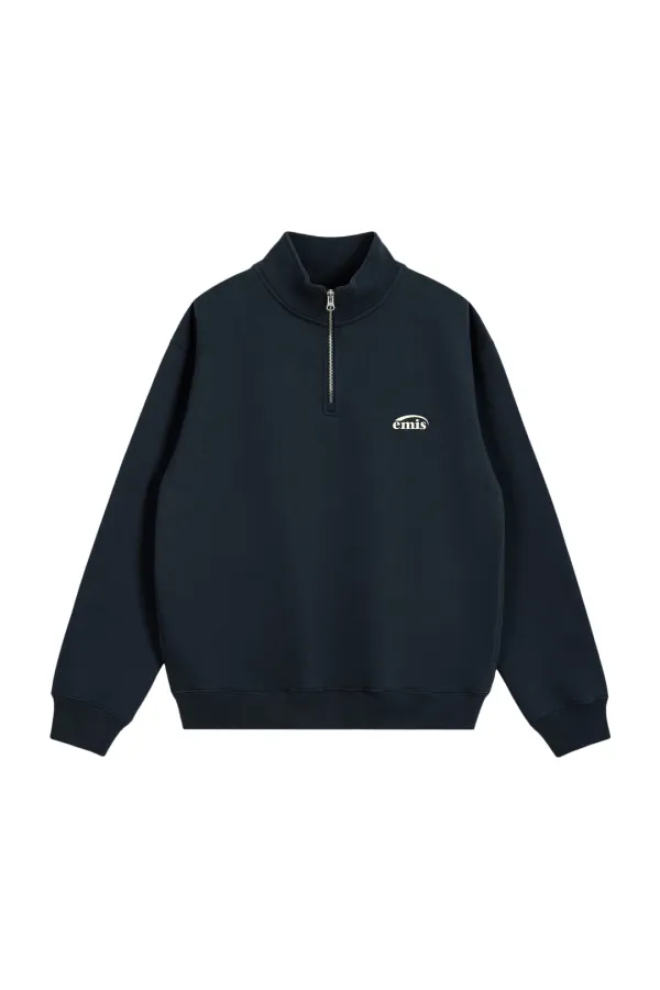 HALF ZIP-UP LOGO SWEAT SHIRT-NAVY