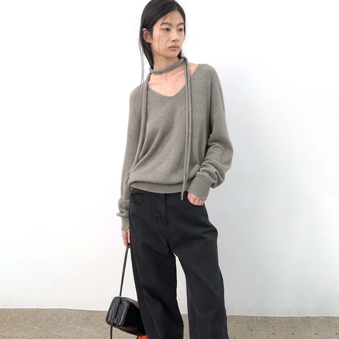 아뜰리에 나인 (T-7300)RACOON BLENDED MEFFLER SET V-NECK KNIT S 상품 이미지 1
