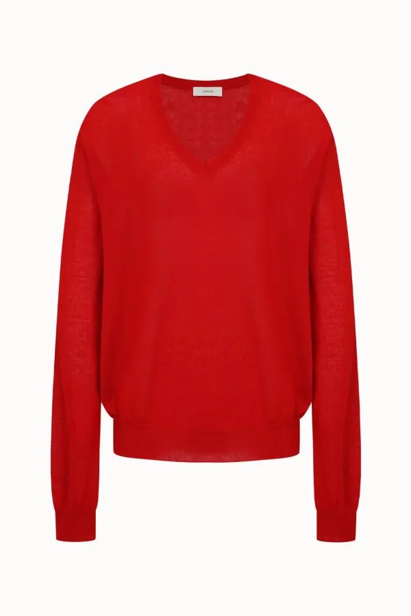 Holgament V-Neck Linen Knit Top[LMBFSU25KN281]-Red