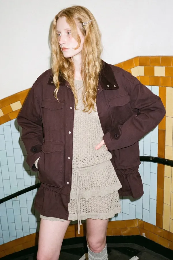 Color Block Washed Work Jacket (Brown Purple)