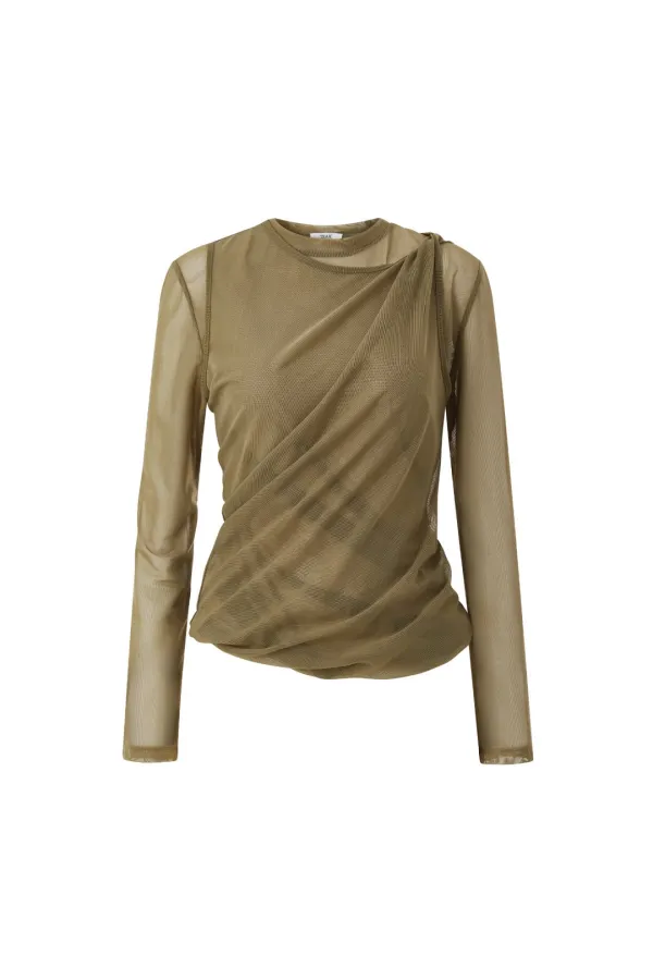[3rd] LAYERED TWIST MESH TOP (KHAKI)