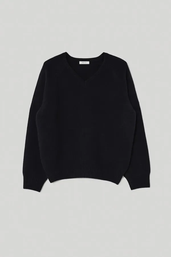 Cashmere blended v-neck knit (Navy)