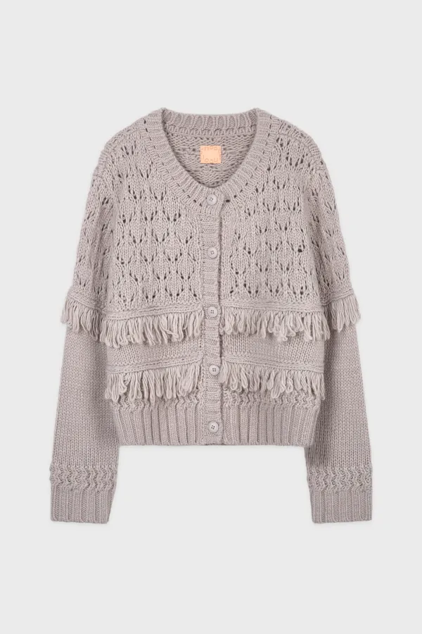 Fringe Knit Cardigan (Grey)