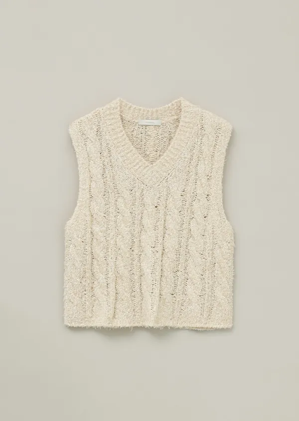 [10%] cable cotton blended knit vest-ivory