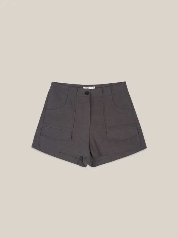 BUTTON POCKET SHORTS  [ CHARCOAL ]