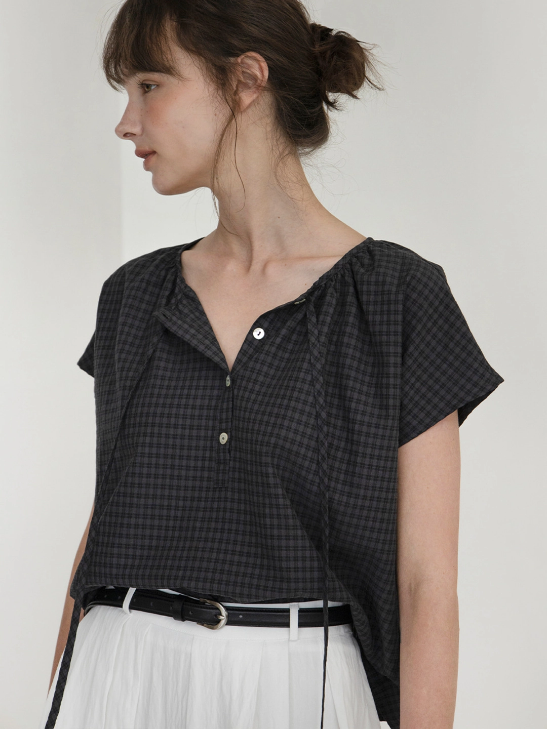 아워코모스 deep henly-neck check blouse (charcoal) orc 6078 상품 이미지 1